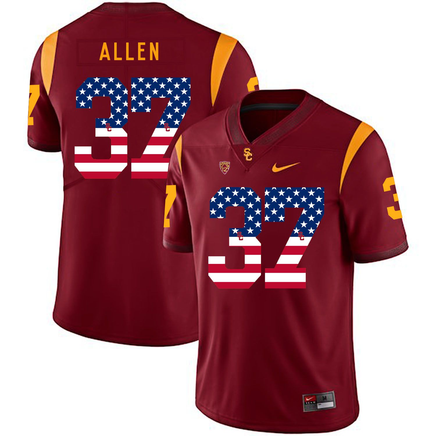 Men USC Trojans #37 Allen Red Flag Customized NCAA Jerseys->customized ncaa jersey->Custom Jersey